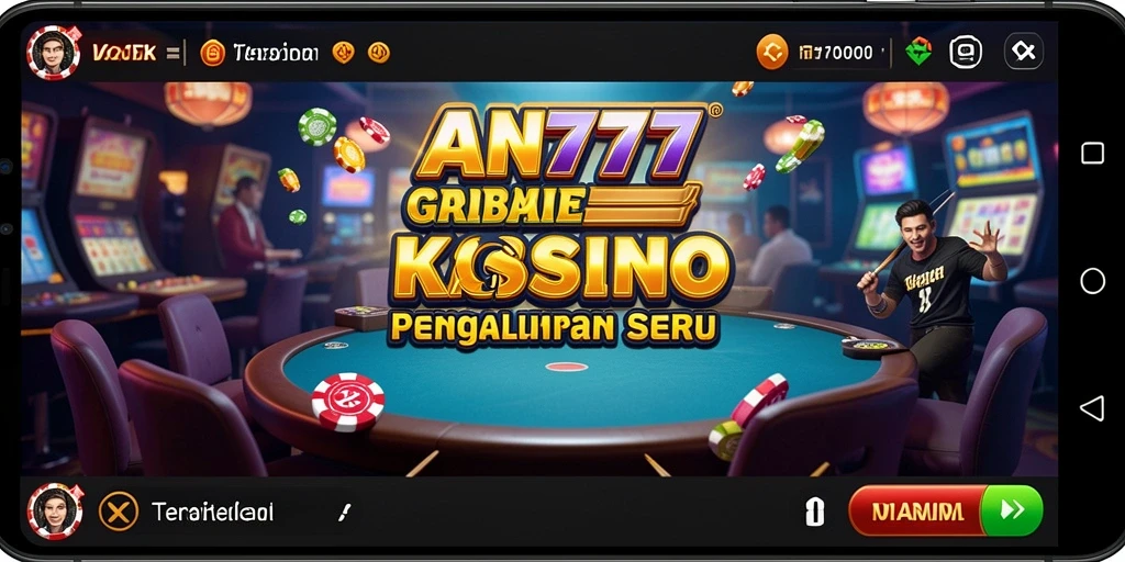 Tampilan gameplay AN777 dengan suasana kasino yang mendebarkan.