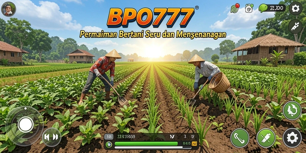 Screenshot gameplay <strong>BPO777</strong> menampilkan ladang subur dengan tanaman yang berkembang.