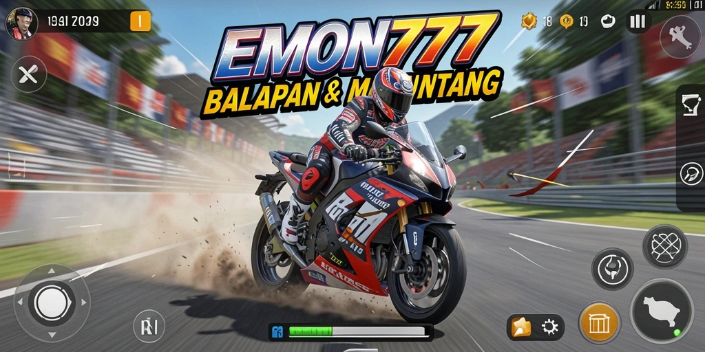 Gameplay seru EMON777 dengan balapan motor yang mendebarkan.