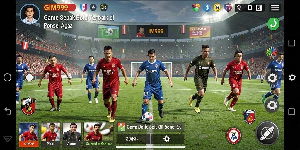 Gameplay seru GIM999 menampilkan aksi sepak bola yang intens.