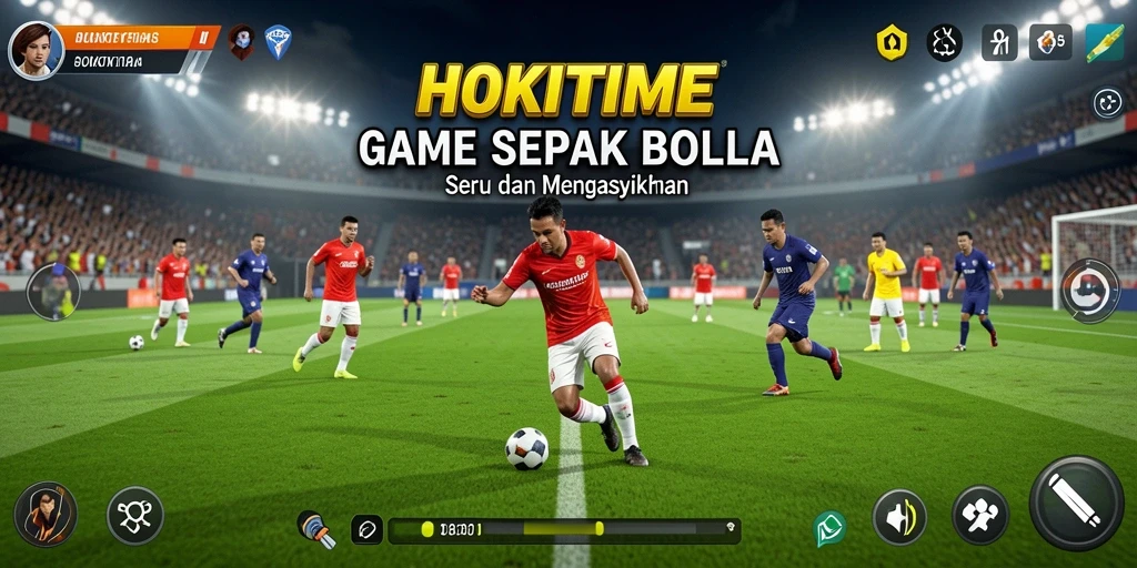 Screenshot utama HOKITIME menampilkan aksi seru permainan sepak bola.