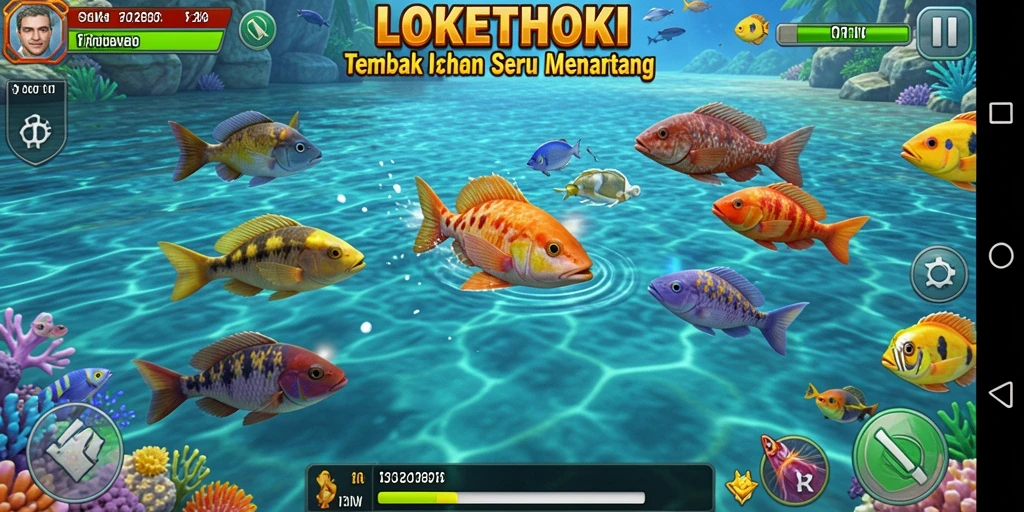 Screenshot gameplay LOKETHOKI menampilkan aksi menangkap ikan.