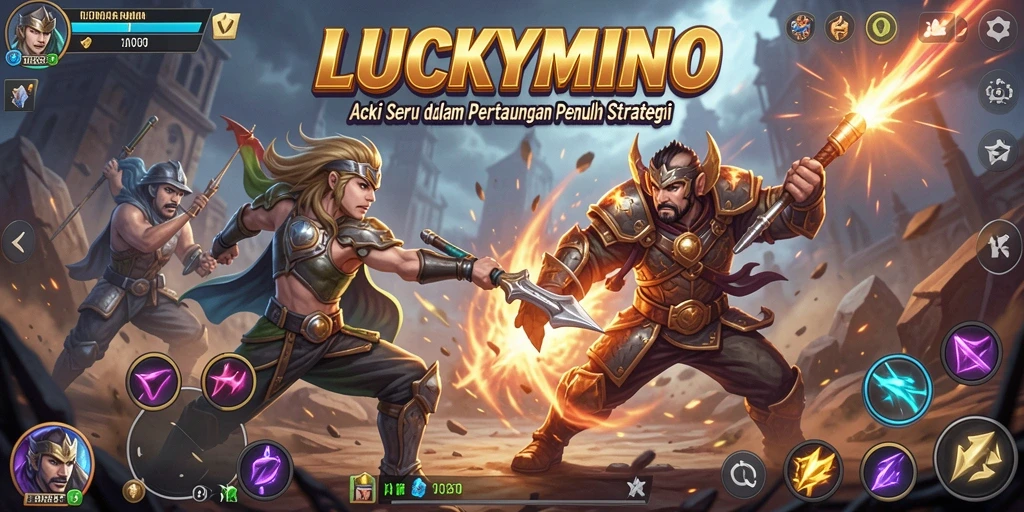 Tampilan gameplay mendebarkan saat karakter bertarung di arena.