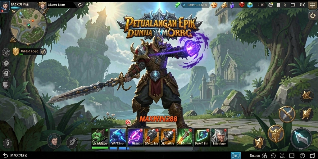 Tangkapan layar gameplay <strong>MAXWIN288</strong> dengan aksi pertarungan seru di dunia fantasi.