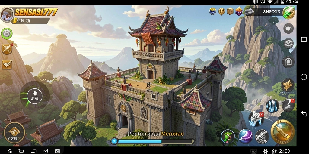 Gameplay SENSASI777 menampilkan pertarungan menara pertahanan yang intens.