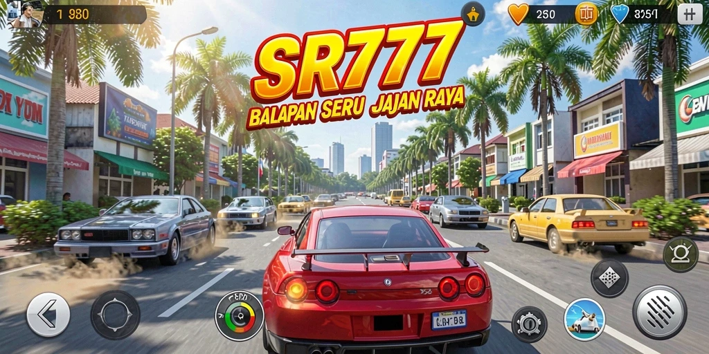 Screenshot gameplay utama SR777 yang menampilkan aksi balapan seru.